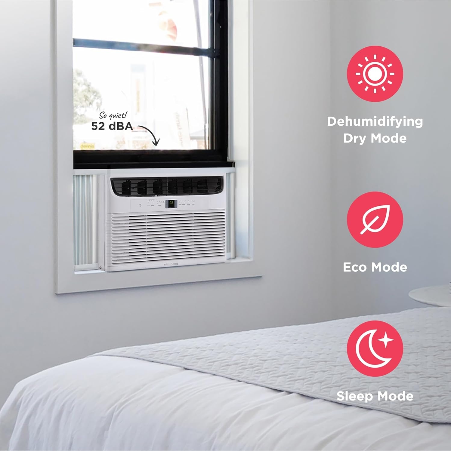 image:imageFrigidaire 6000 BTU Window Air Conditioner with Remote Control Cools Up to 250 Sq Ft Quiet Operation Eco Mode 3 Fan Speeds Auto Restart White6 000 BTU Electronic Controls