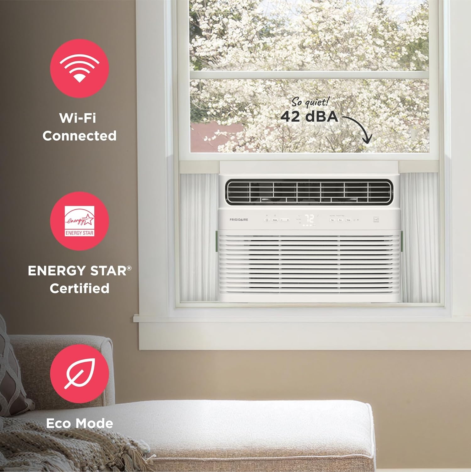 image:imageFrigidaire 8000 BTU Smart Inverter Window Air Conditioner with WiFi and Energy Star Certification Cools Up to 350 Sq Ft Ultra Quiet Operation White10 000 BTU