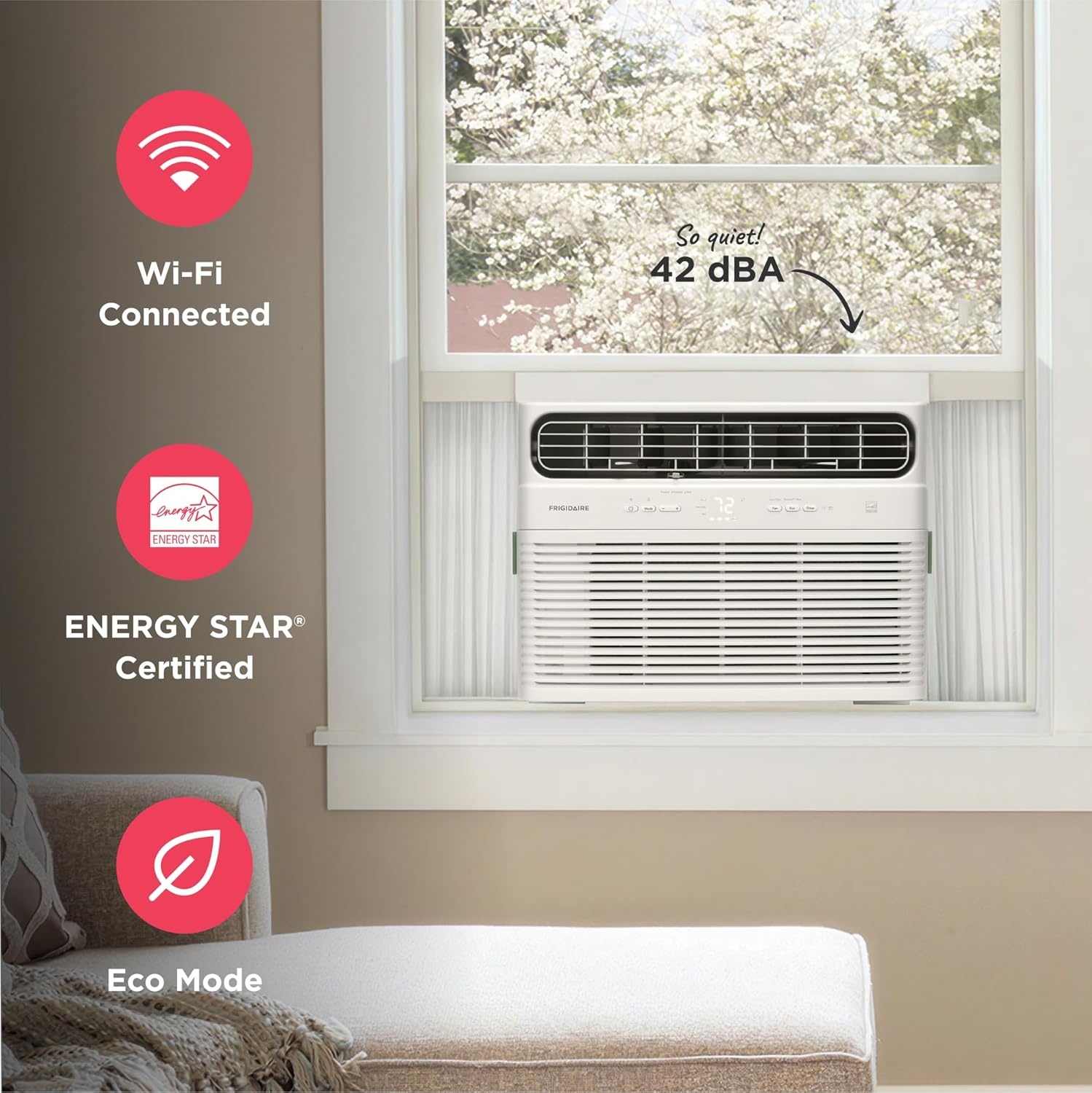 image:imageFrigidaire 8000 BTU Smart Inverter Window Air Conditioner with WiFi and Energy Star Certification Cools Up to 350 Sq Ft Ultra Quiet Operation White14 000 BTU
