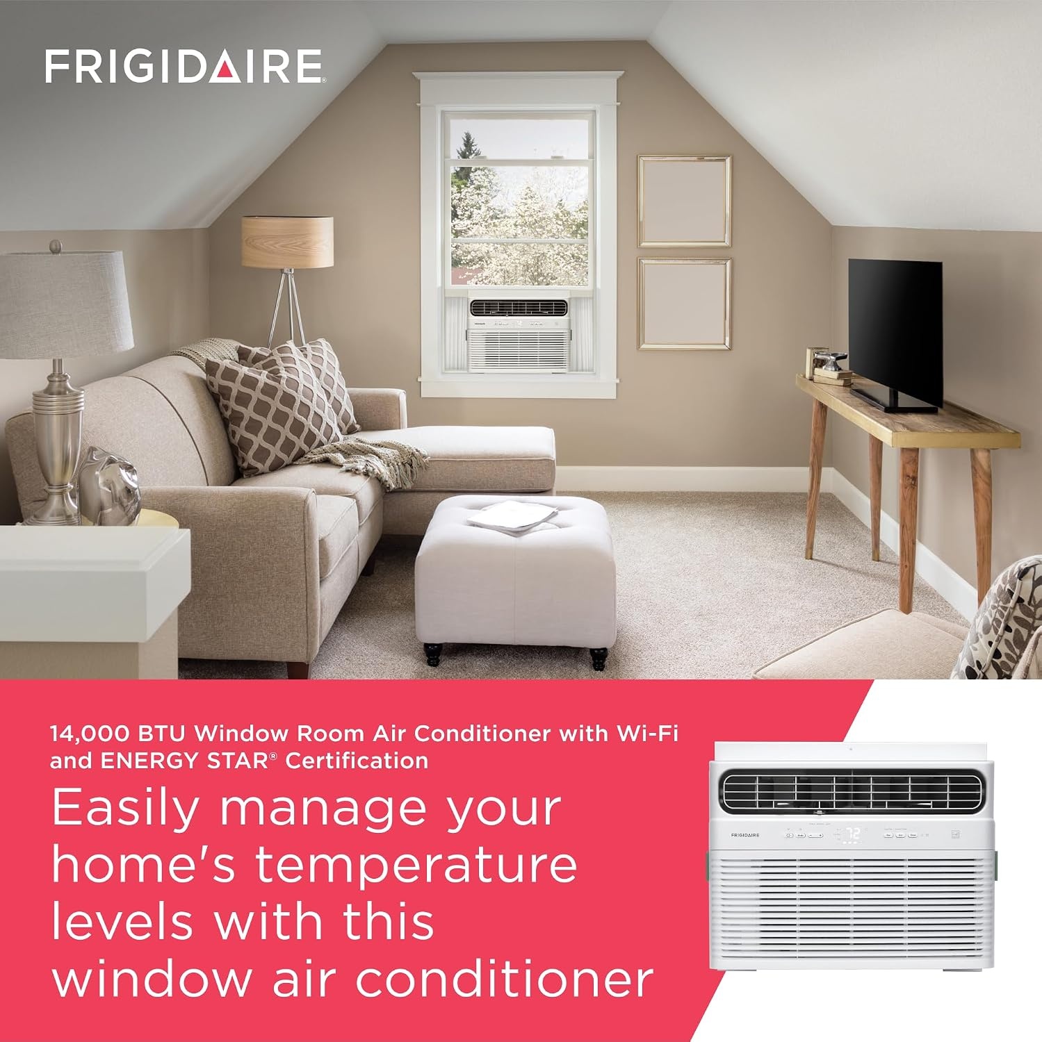 image:imageFrigidaire 8000 BTU Smart Inverter Window Air Conditioner with WiFi and Energy Star Certification Cools Up to 350 Sq Ft Ultra Quiet Operation White14 000 BTU