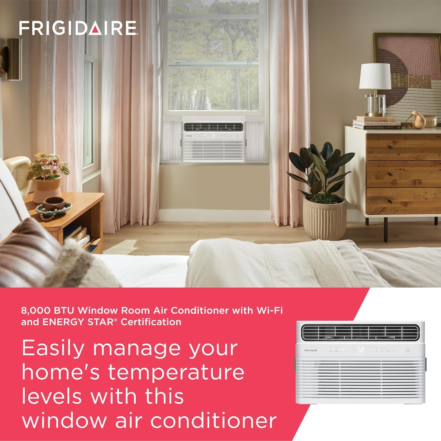 image:imageFrigidaire 8000 BTU Smart Inverter Window Air Conditioner with WiFi and Energy Star Certification Cools Up to 350 Sq Ft Ultra Quiet Operation White8 000 BTU
