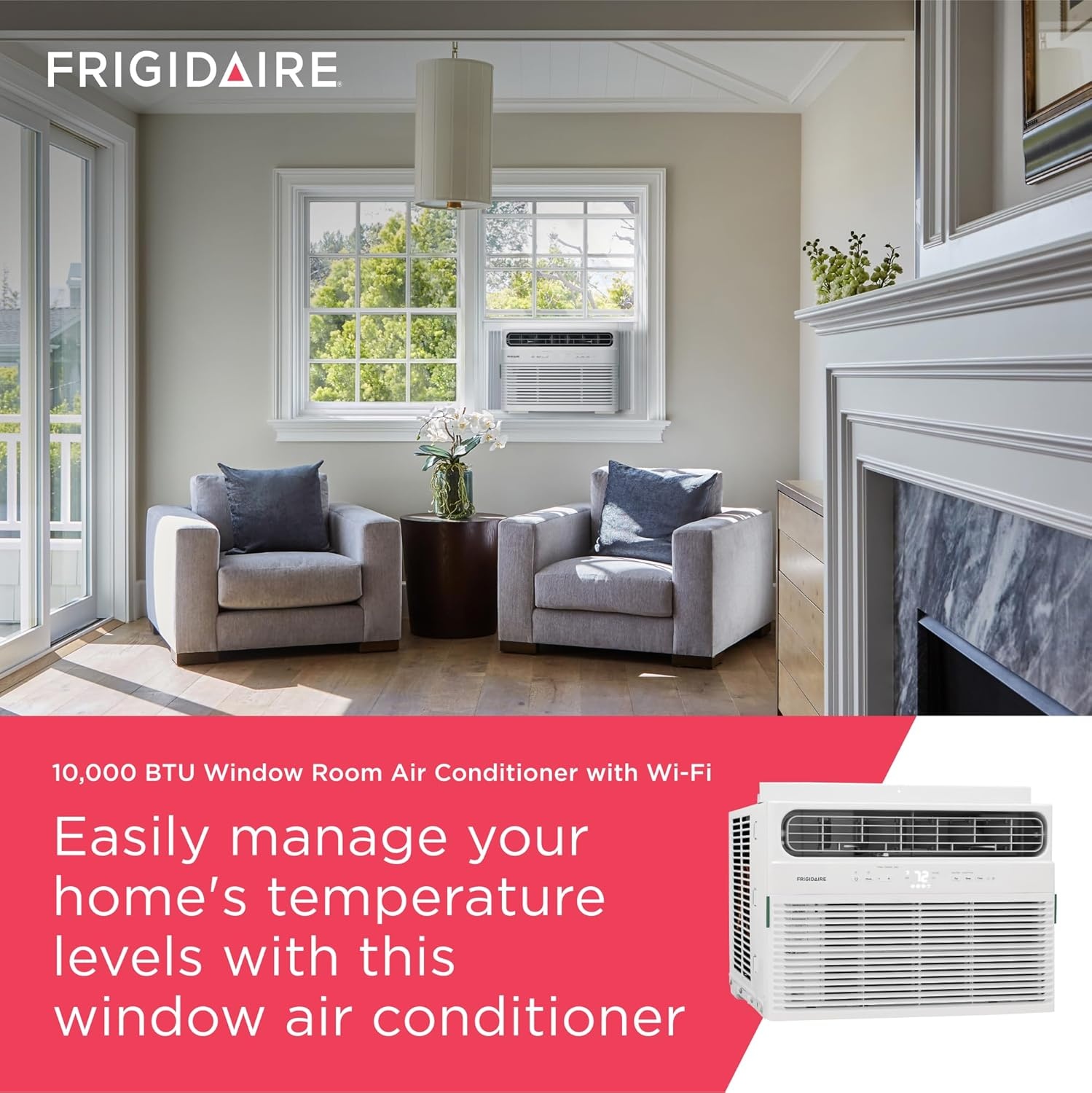 image:imageFrigidaire 8000 BTU Smart Window Air Conditioner with WiFi Cools Up to 350 Sq Ft Remote Control Quiet Operation Eco Mode 3 Fan Speeds WhiteNew 2024 10 000 BTU