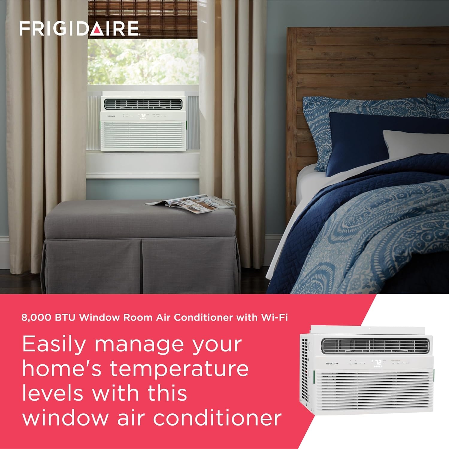 image:imageFrigidaire 8000 BTU Smart Window Air Conditioner with WiFi Cools Up to 350 Sq Ft Remote Control Quiet Operation Eco Mode 3 Fan Speeds WhiteNew 2024 8 000 BTU