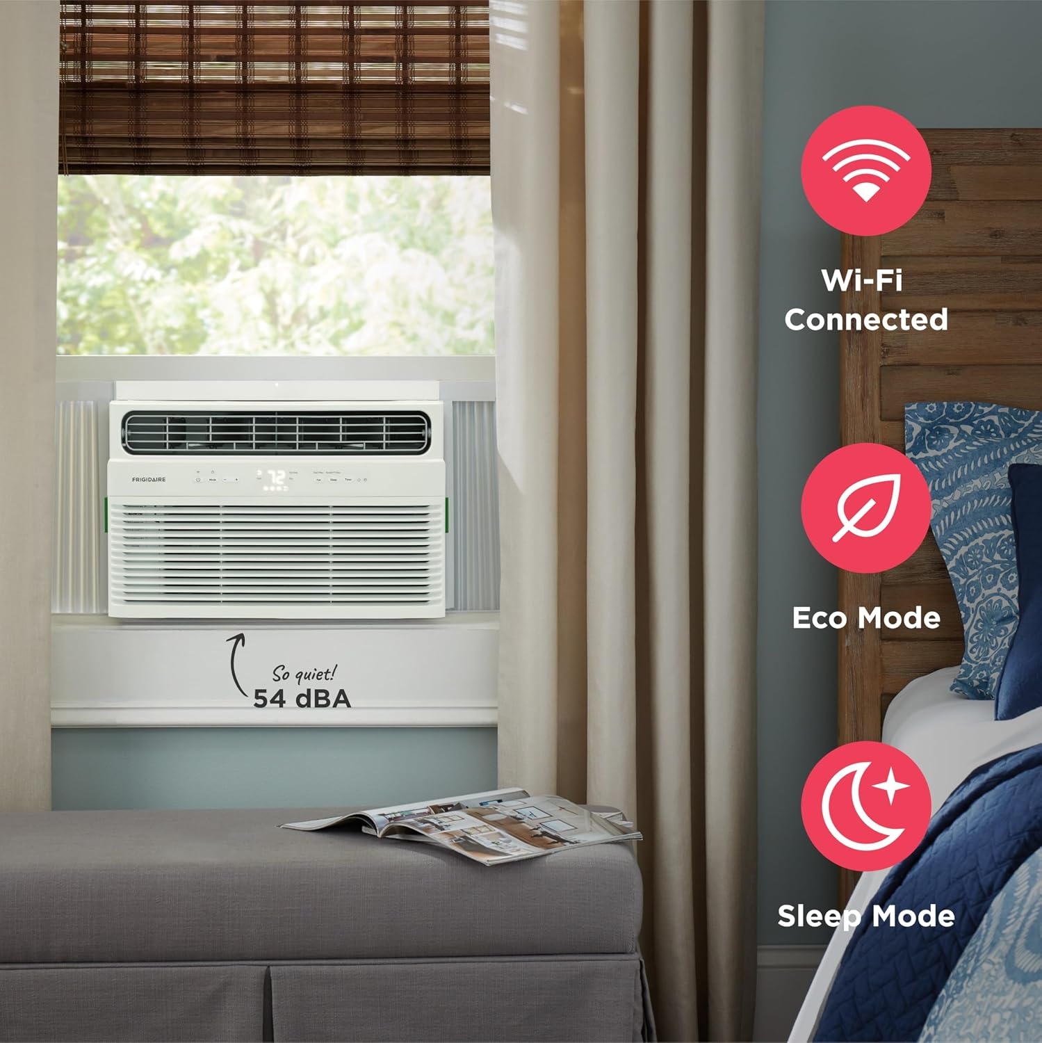 image:imageFrigidaire 8000 BTU Smart Window Air Conditioner with WiFi Cools Up to 350 Sq Ft Remote Control Quiet Operation Eco Mode 3 Fan Speeds WhiteNew 2024 8 000 BTU