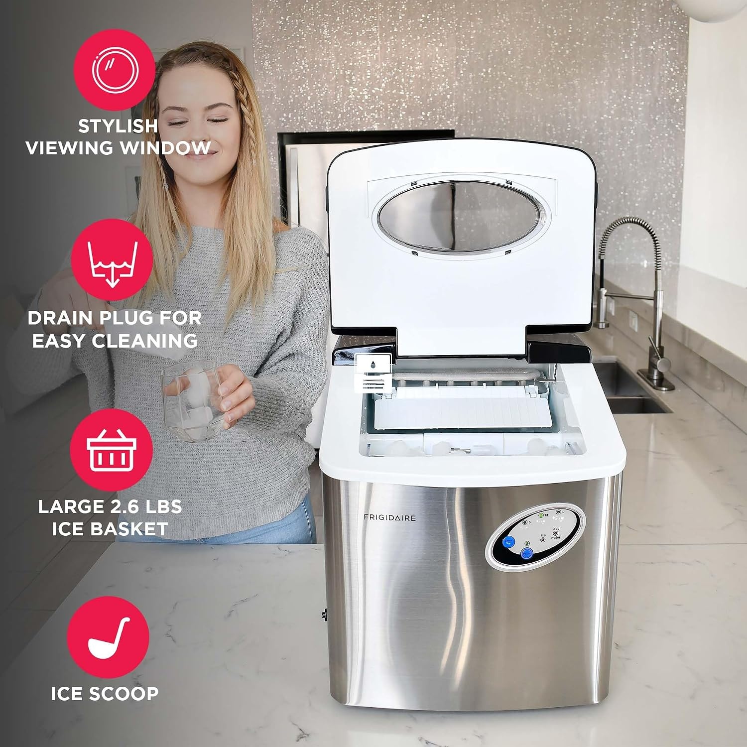 image:imageFrigidaire EFIC115 Extra Large Ice Maker Stainless Steel 48 lbs per Day48 lbs of Ice per day