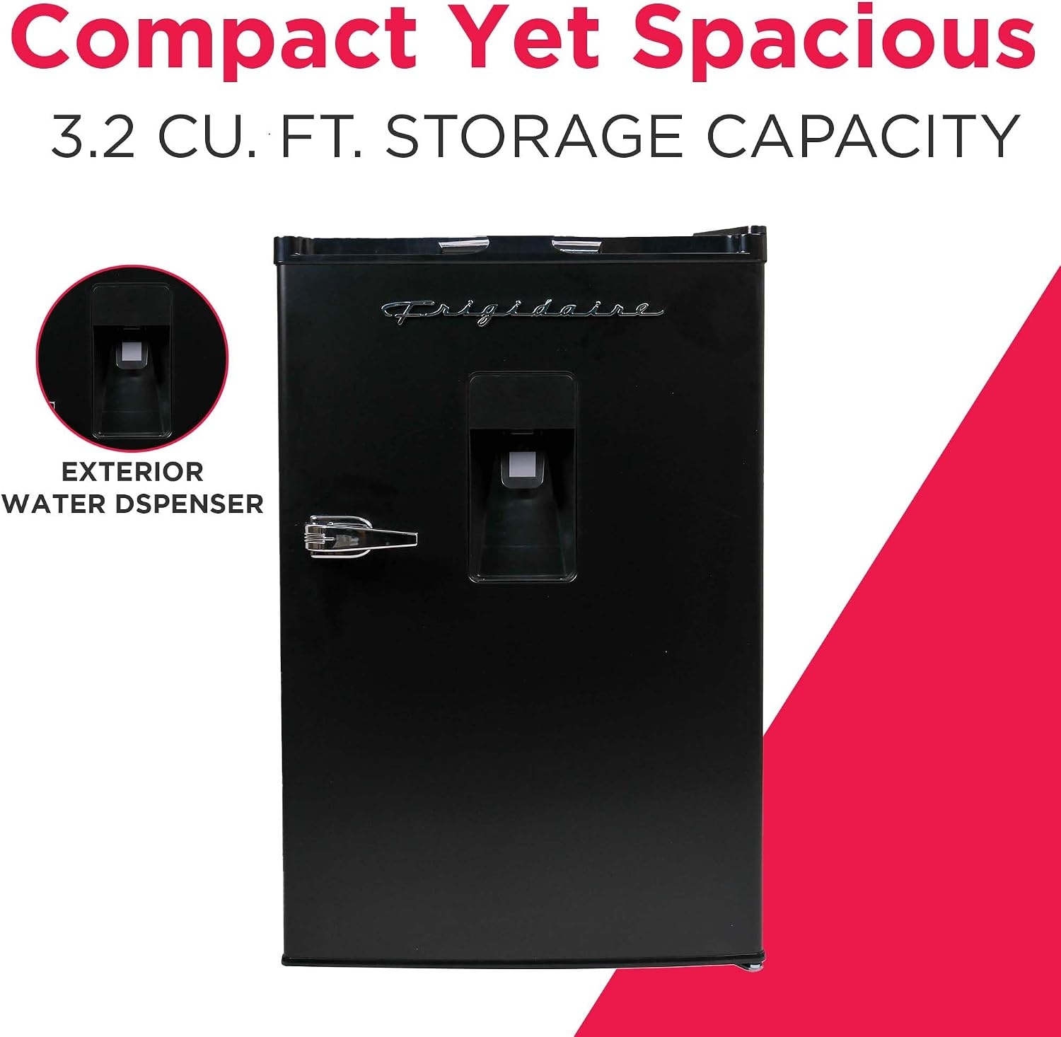 image:imageFrigidaire EFR494BLACK Retro Compact Mini Fridge with Freezer Compartment Chrome Handles 44 Cu Ft Builtin Water Dispenser Black