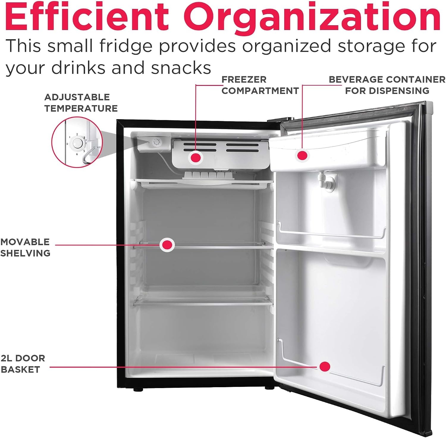 image:imageFrigidaire EFR494BLACK Retro Compact Mini Fridge with Freezer Compartment Chrome Handles 44 Cu Ft Builtin Water Dispenser Black