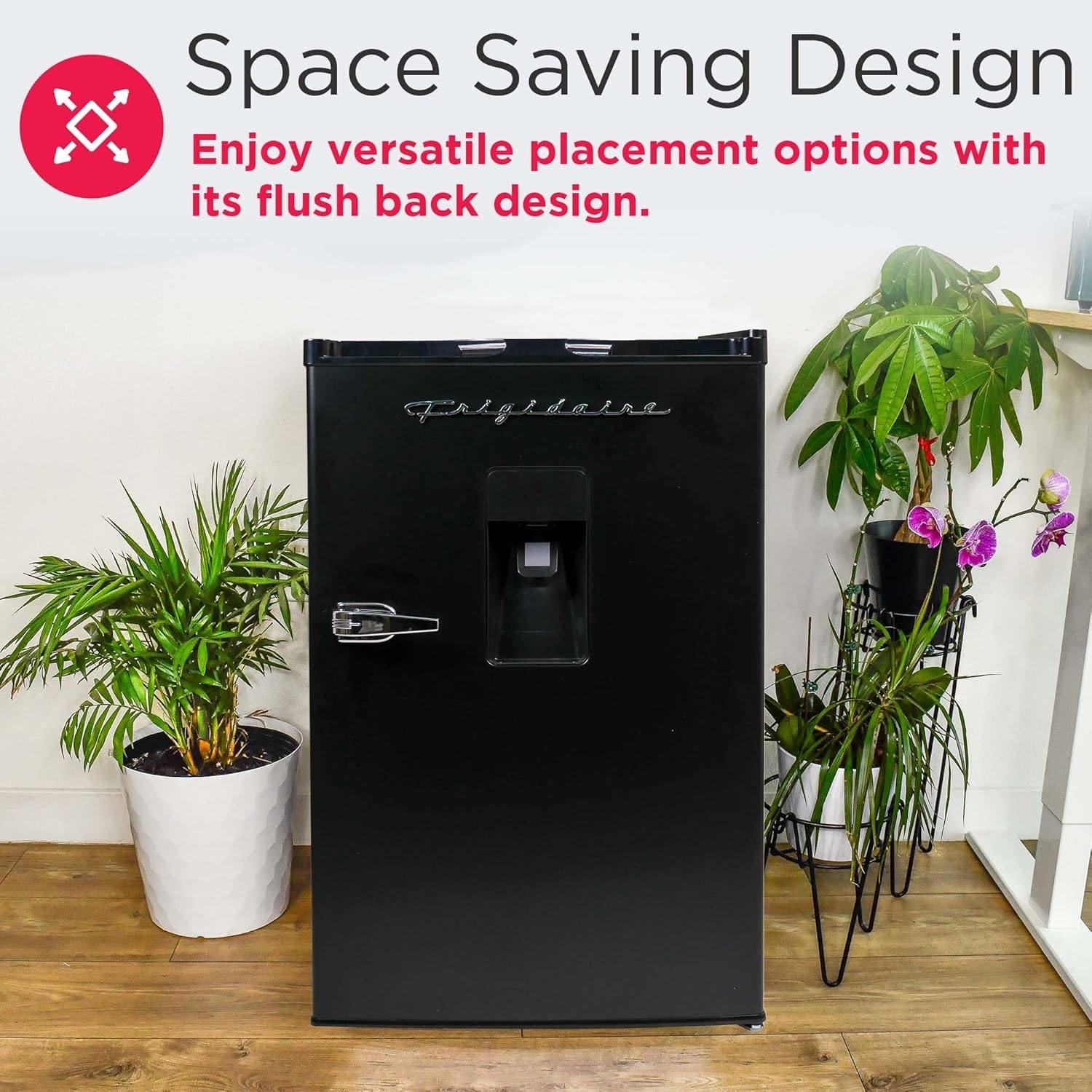 image:imageFrigidaire EFR494BLACK Retro Compact Mini Fridge with Freezer Compartment Chrome Handles 44 Cu Ft Builtin Water Dispenser Black