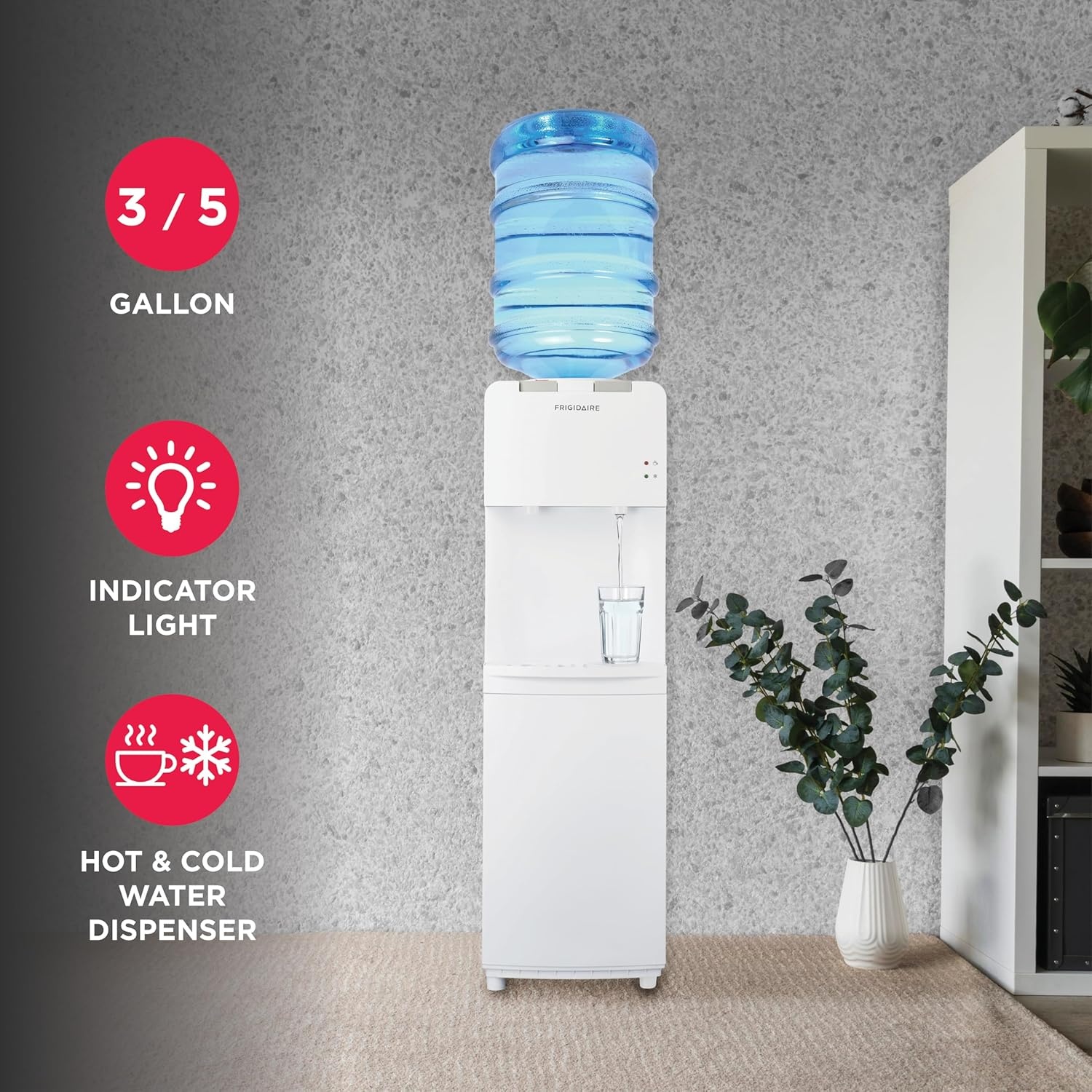 image:imageFrigidaire EFWC498 Top Loading Cooler Dispenser Hot amp Cold Water Child Safety Lock Innovative Slim amp Sleek Design Holds 3 or 5 Gallon Bottles BlackWhite