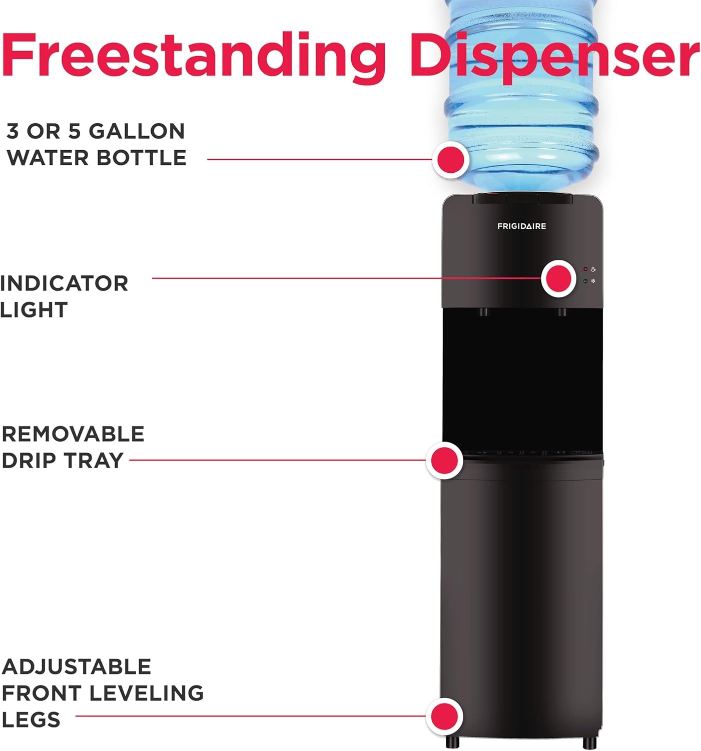 image:imageFrigidaire EFWC498 Top Loading Cooler Dispenser Hot amp Cold Water Child Safety Lock Innovative Slim amp Sleek Design Holds 3 or 5 Gallon Bottles BlackBlack