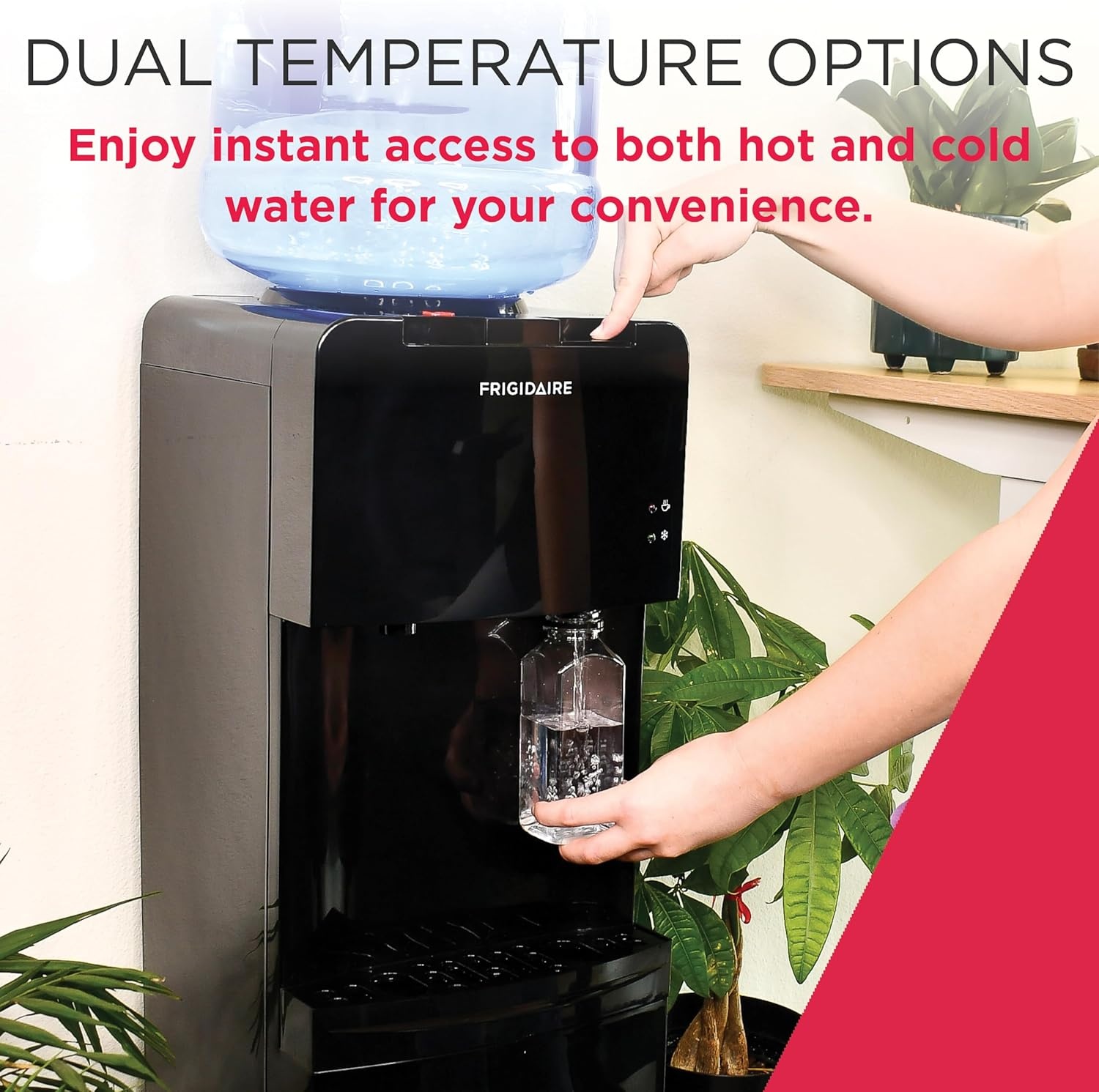 image:imageFrigidaire EFWC498 Top Loading Cooler Dispenser Hot amp Cold Water Child Safety Lock Innovative Slim amp Sleek Design Holds 3 or 5 Gallon Bottles BlackBlack