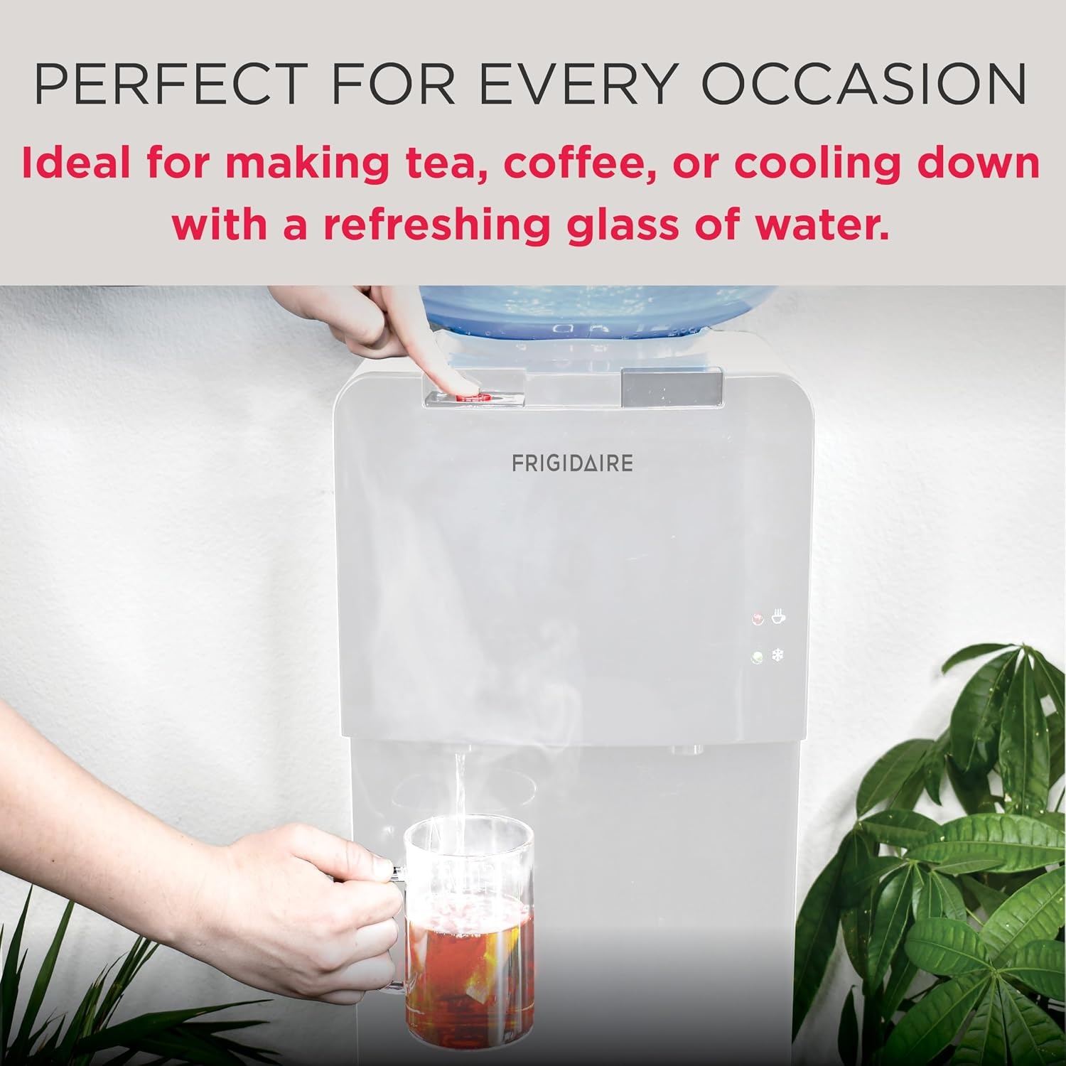 image:imageFrigidaire EFWC498 Top Loading Cooler Dispenser Hot amp Cold Water Child Safety Lock Innovative Slim amp Sleek Design Holds 3 or 5 Gallon Bottles BlackWhite