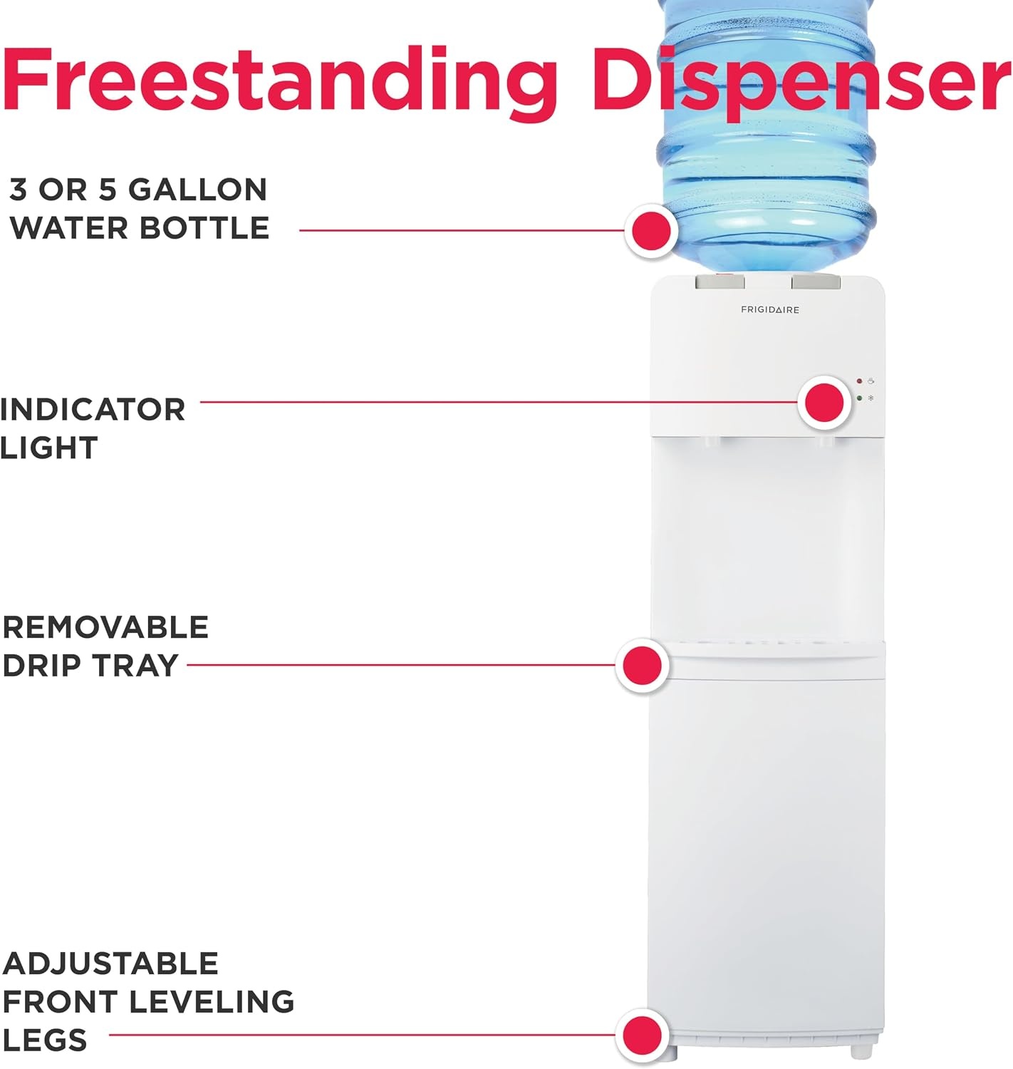 image:imageFrigidaire EFWC498 Top Loading Cooler Dispenser Hot amp Cold Water Child Safety Lock Innovative Slim amp Sleek Design Holds 3 or 5 Gallon Bottles BlackWhite