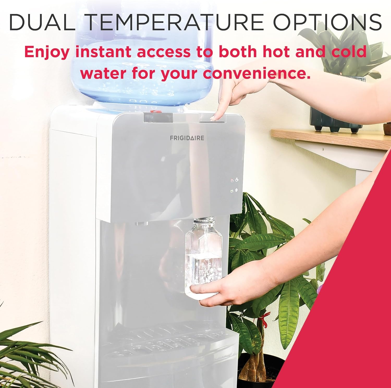 image:imageFrigidaire EFWC498 Top Loading Cooler Dispenser Hot amp Cold Water Child Safety Lock Innovative Slim amp Sleek Design Holds 3 or 5 Gallon Bottles BlackWhite
