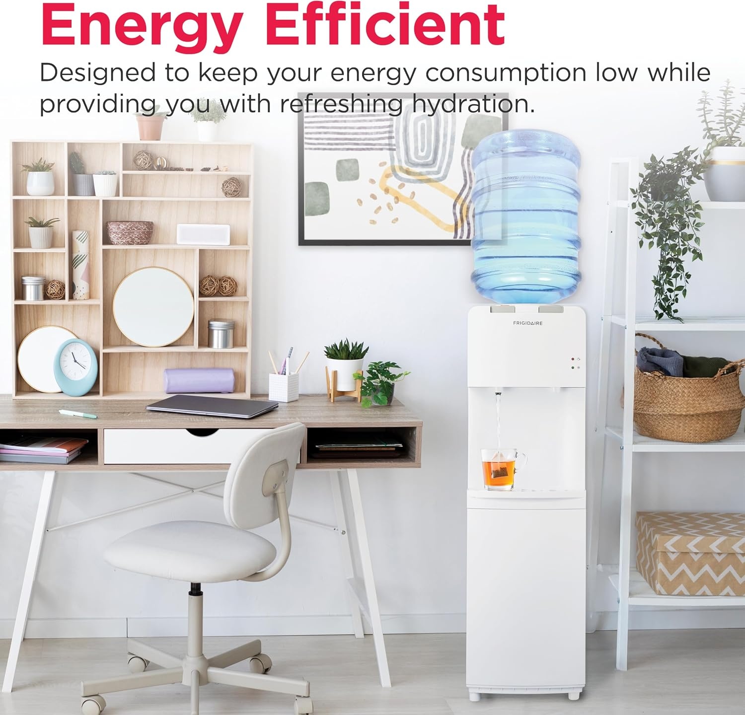 image:imageFrigidaire EFWC498 Top Loading Cooler Dispenser Hot amp Cold Water Child Safety Lock Innovative Slim amp Sleek Design Holds 3 or 5 Gallon Bottles BlackWhite