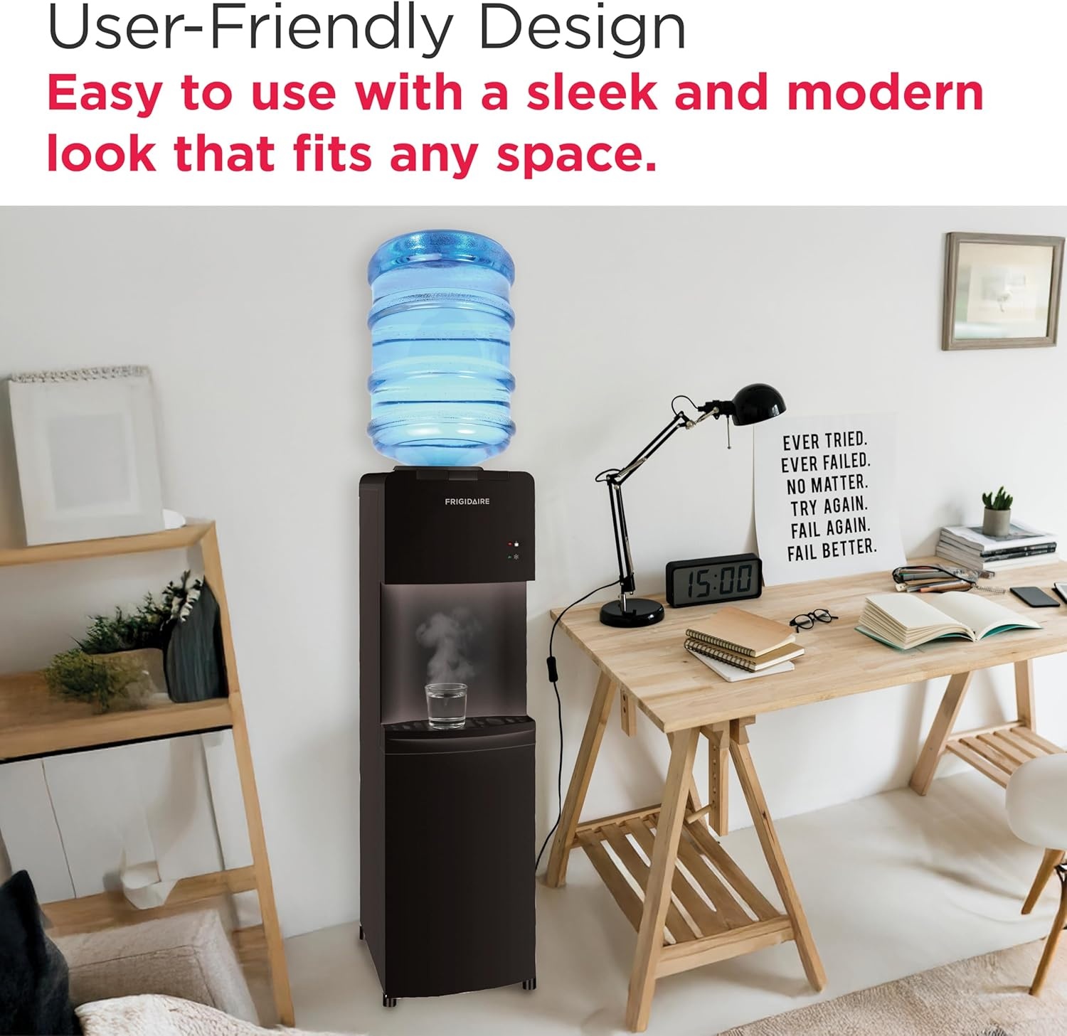 image:imageFrigidaire EFWC498 Top Loading Cooler Dispenser Hot amp Cold Water Child Safety Lock Innovative Slim amp Sleek Design Holds 3 or 5 Gallon Bottles BlackBlack