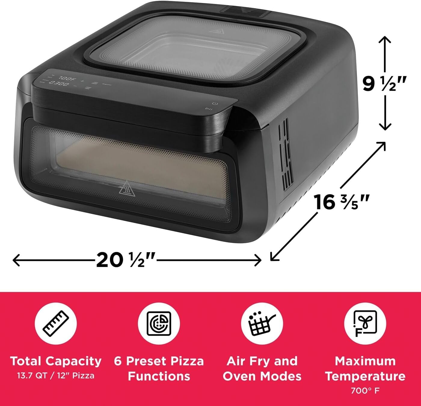 image:imageFrigidaire Electric Indoor Pizza Oven Reach Temperatures of 700F Stone Bake 12 Pizzas in Minutes Portable Countertop Oven with Air Fry and Bake Peel Included Model FRPO100BWith Pizza Peel