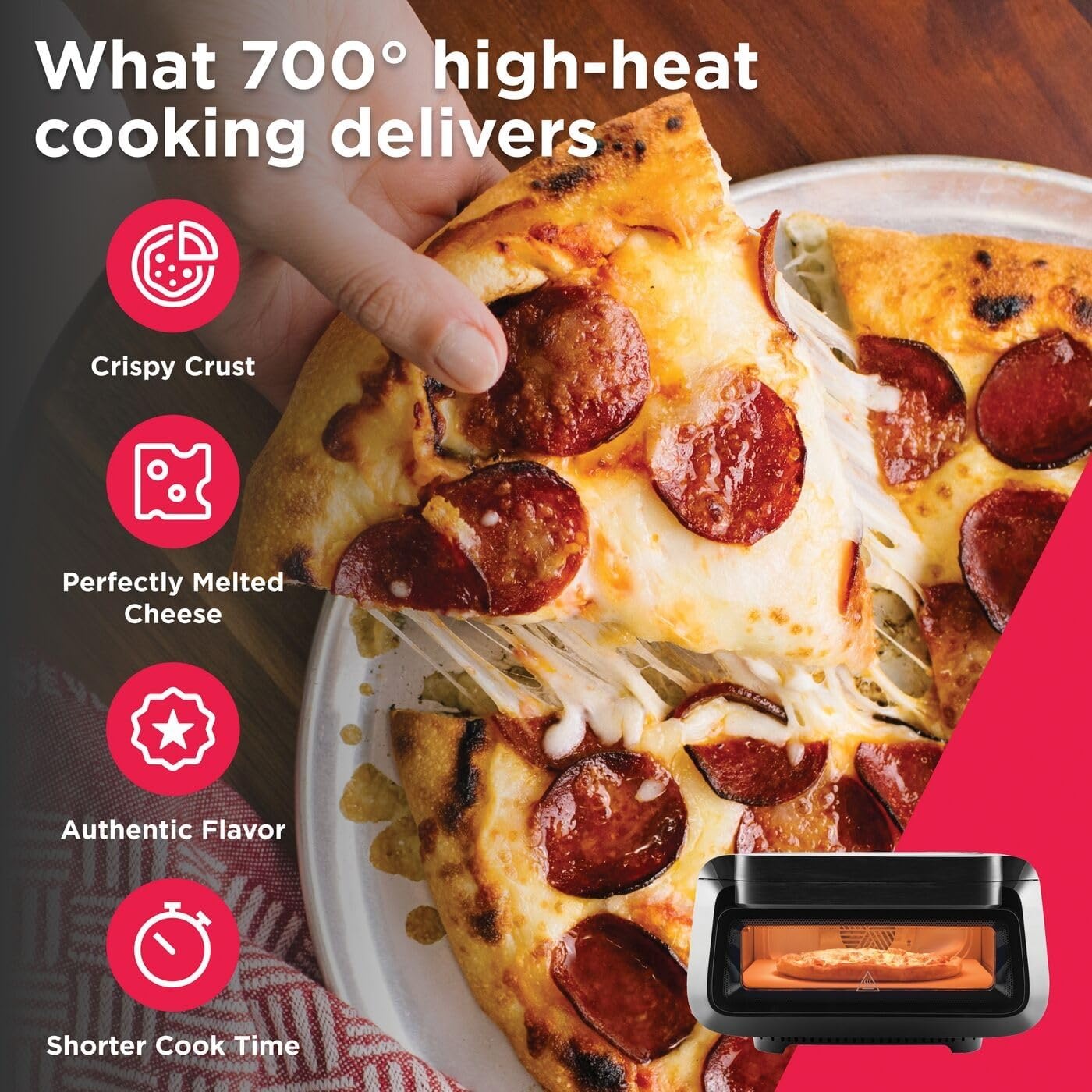 image:imageFrigidaire Electric Indoor Pizza Oven Reach Temperatures of 700F Stone Bake 12 Pizzas in Minutes Portable Countertop Oven with Air Fry and Bake Peel Included Model FRPO100BWith Pizza Peel