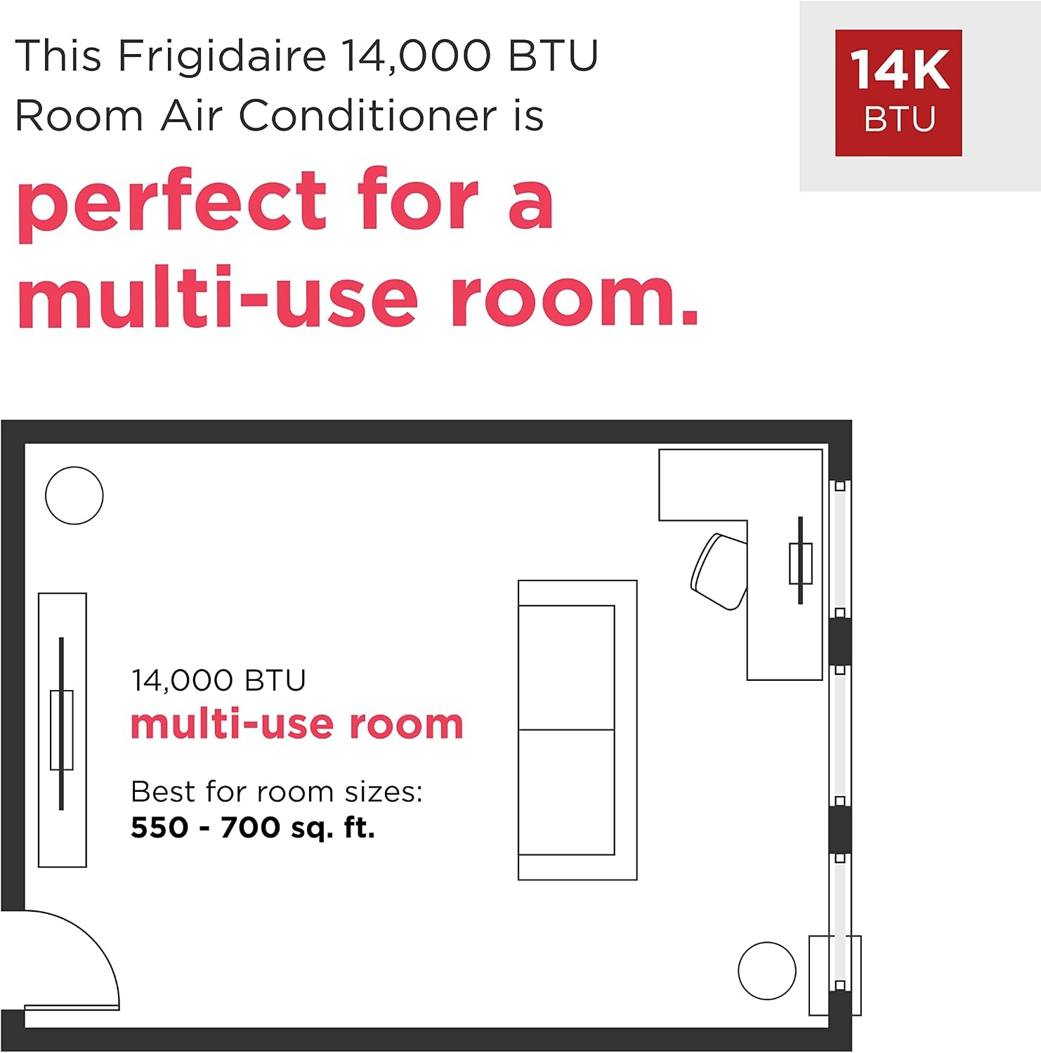image:imageFrigidaire FHPW142AC1 Portable Air Conditioner 14K BTU ASHRAE 10K BTU DOE with MultiSpeed FanDehumidifier ModeBuiltin Air IonizerWashable FilterWorks with AlexaWiFi Connected in White