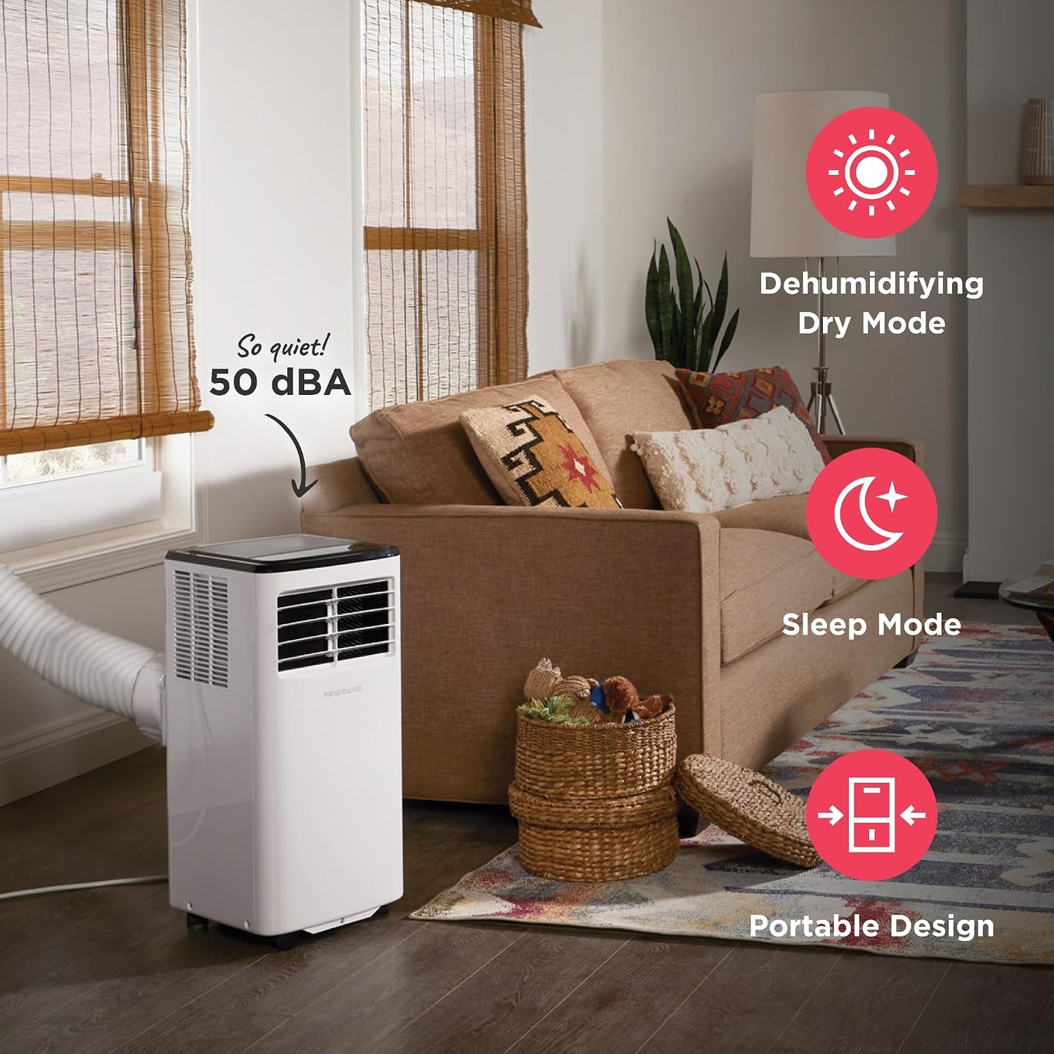 image:imageFrigidaire Portable Room Air Conditioner 8000 BTU ASHRAE 5500 BTU DOE Cools Up to 350 Sq Ft Quiet Operation Dehumidifying Dry Mode White5500 BTU