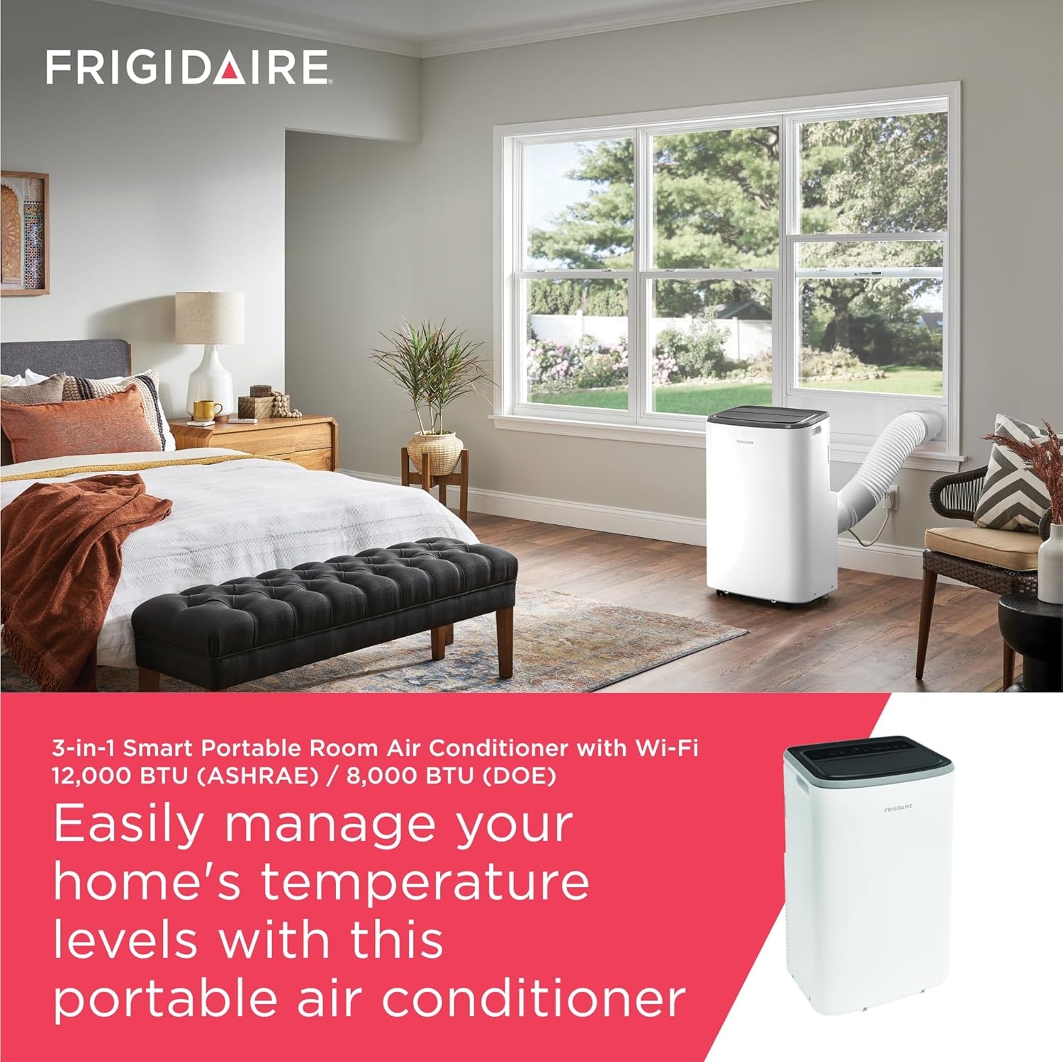image:imageFrigidaire Portable Room Air Conditioner 8000 BTU ASHRAE 5500 BTU DOE Cools Up to 350 Sq Ft Quiet Operation Dehumidifying Dry Mode White8000 BTU
