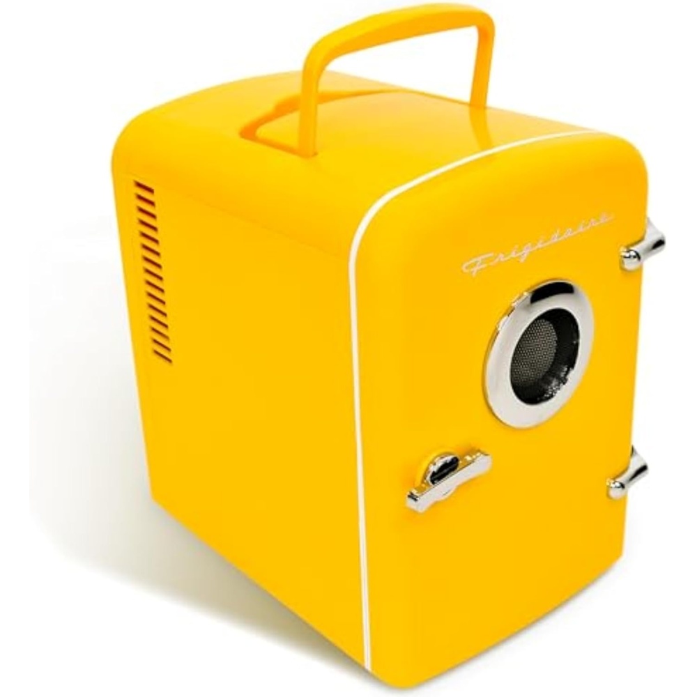 image:imageFrigidaire 6 Can Retro Mini Portable Personal FridgeCooler for Home Office or Dorm Builtin Bluetooth SpeakerYellow