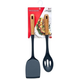 2PC Beechwood and Silicone Utensil Set, Large Turner, Large Slot Spoon, Kitchen Cooking Utensils with Beechwood Handle and Silicone Head (NAVY)(Navy)