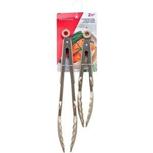 Frigidaire 2PC Stainless Steel Kitchen Food Tongs Set for Cooking with Silicone Tips (NAVY)(LIGHT TAUPE)