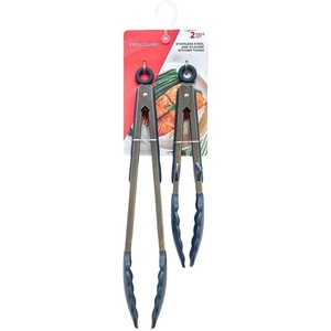 Frigidaire 2PC Stainless Steel Kitchen Food Tongs Set for Cooking with Silicone Tips (NAVY)(Navy)