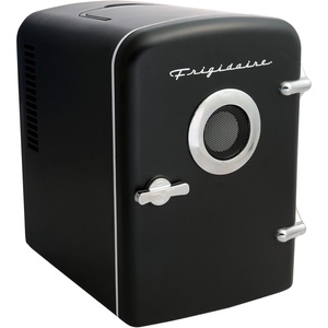 Frigidaire 6 Can Retro Mini Portable Personal Fridge/Cooler for Home, Office or Dorm (Built-in Bluetooth Speaker)(Black)