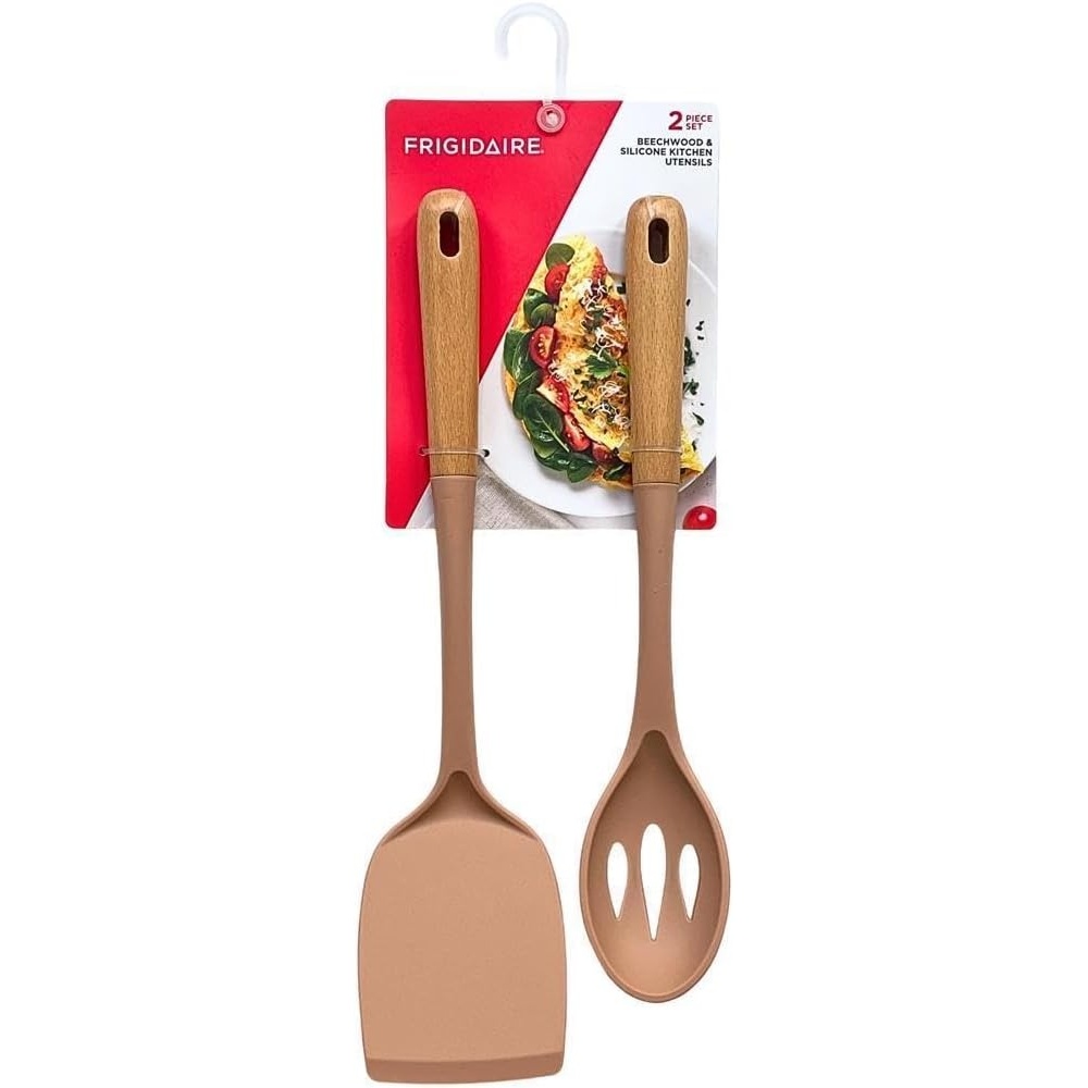 image:image2PC Beechwood and Silicone Utensil Set Large Turner Large Slot Spoon Kitchen Cooking Utensils with Beechwood Handle and Silicone Head OLIVERose